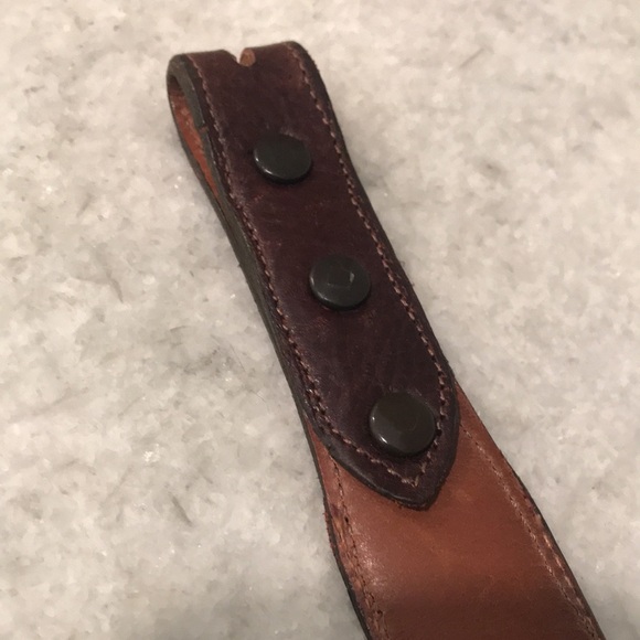 Vintage Leather Brown Belt Mens Size 46 Art Deco No Buckle - Picture 6 of 7